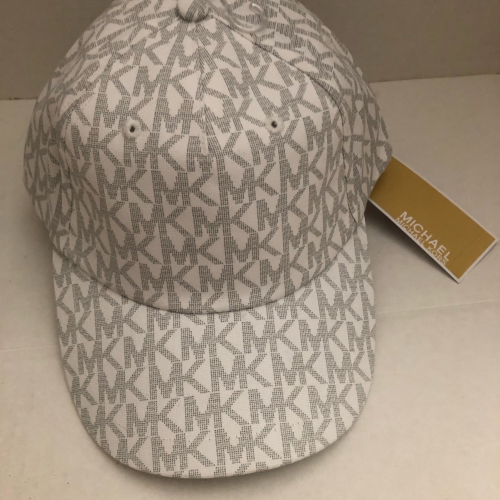 Michael Kors Monogram MK Logo Hat White and Gray
